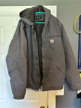 Carhartt Men’s Insulated Hooded Work Jacket — Charcoal 2X Tall Relaxed Fit